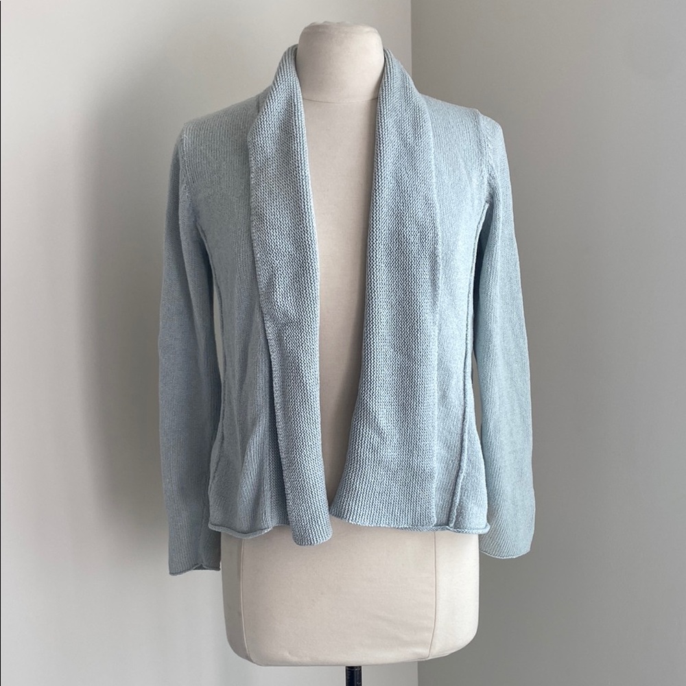 EILEEN FISHER Open Front Cardigan Womens Sz Large Seafoam Silk  Blend Sweater
